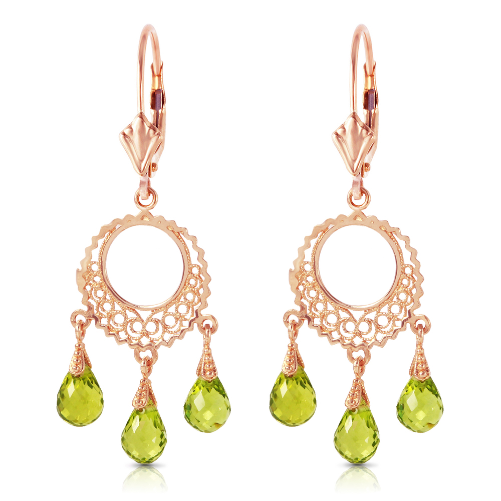 14K. SOLID GOLD CHANDELIER EARRING WITH PERIDOTS (Rose Gold) - Picture 3 of 3